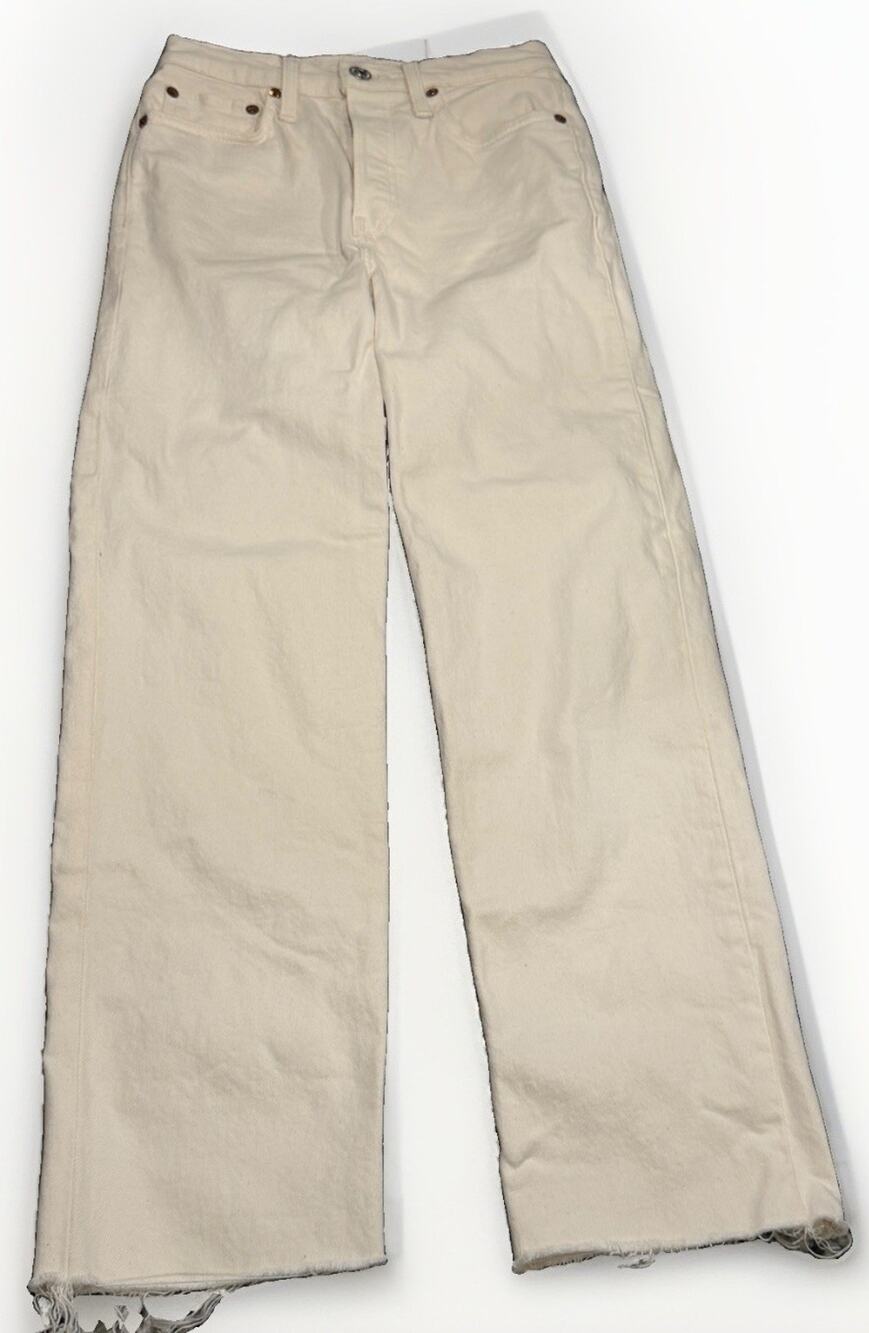 RE/DONE Jeans Womens 23 Vintage White 70s Stove Pipe Straight Leg Button Fly